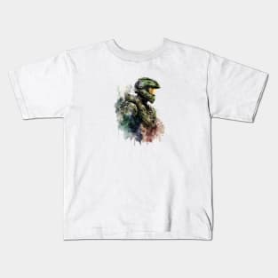 Halo Master Chief Watercolor - Original Artwork Kids T-Shirt